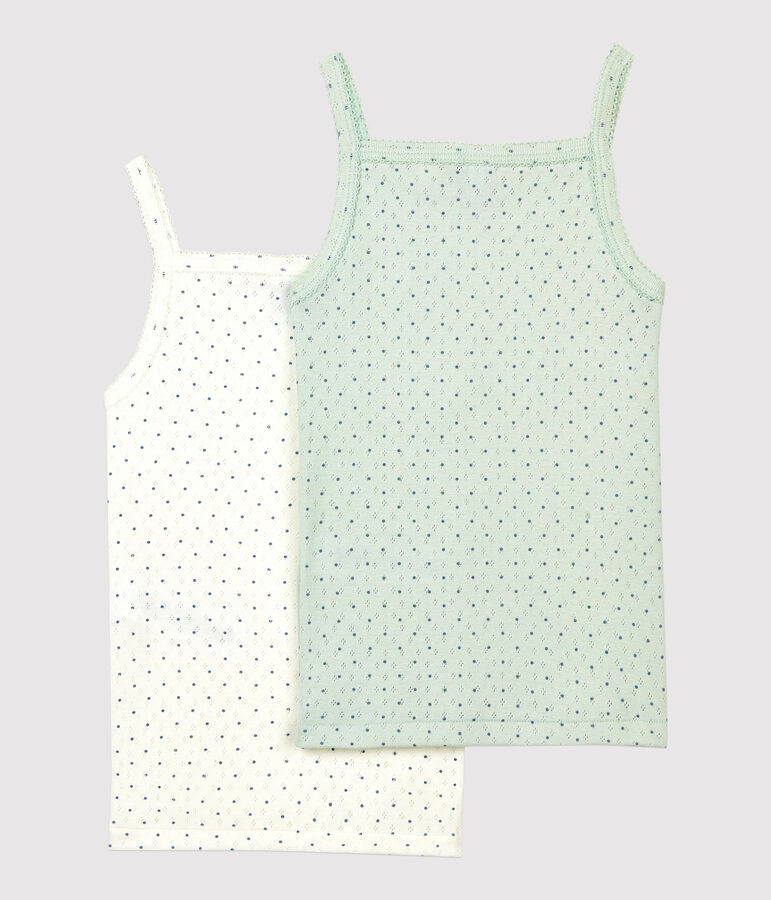 Confezione da 2 canottiere con spalline bambina traforate in cotone biologico multicolore